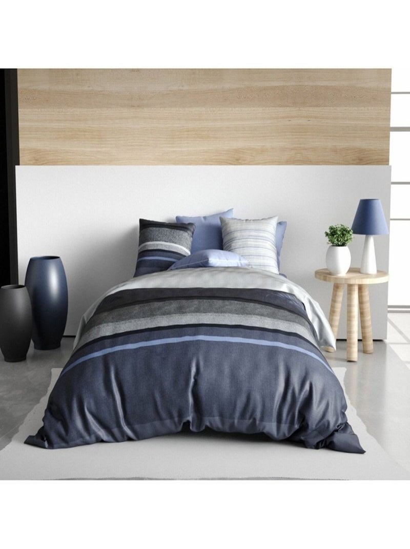 Housse de couette  Gruissan + 1 taie 100% coton 57 fils Bleu - Kiabi