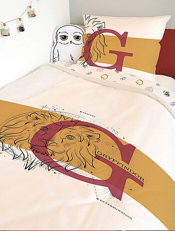 Housse de couette Harry Potter Gryffondor Lion 140x200 cm - 100% Coton - Blanche et or