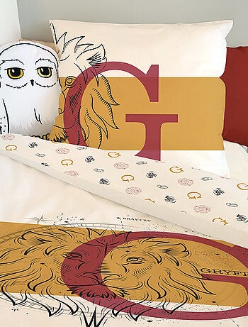 Housse de couette Harry Potter Gryffondor Lion 140x200 cm - 100% Coton - Blanche et or