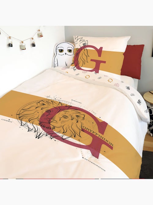Housse de couette Harry Potter Gryffondor Lion 140x200 cm - 100% Coton - Blanche et or - Kiabi