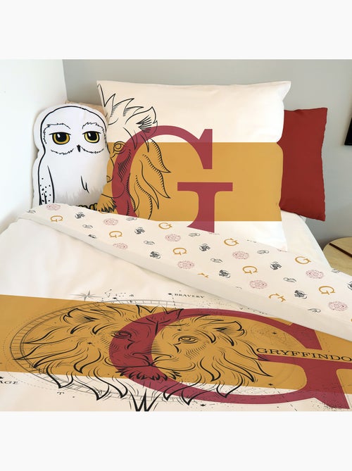 Housse de couette Harry Potter Gryffondor Lion 140x200 cm - 100% Coton - Blanche et or - Kiabi