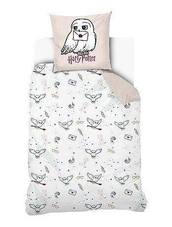 Housse de couette Harry Potter Hedwige 200x200 cm - 100% Coton - Ecru