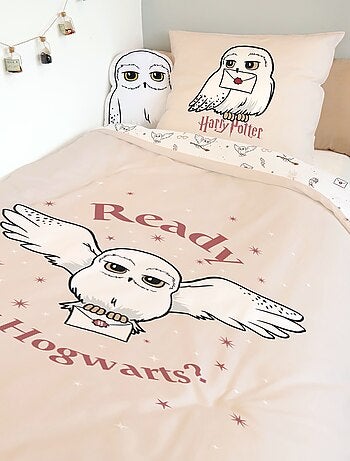 Housse de couette Harry Potter Hedwige 200x200 cm - 100% Coton - Ecru