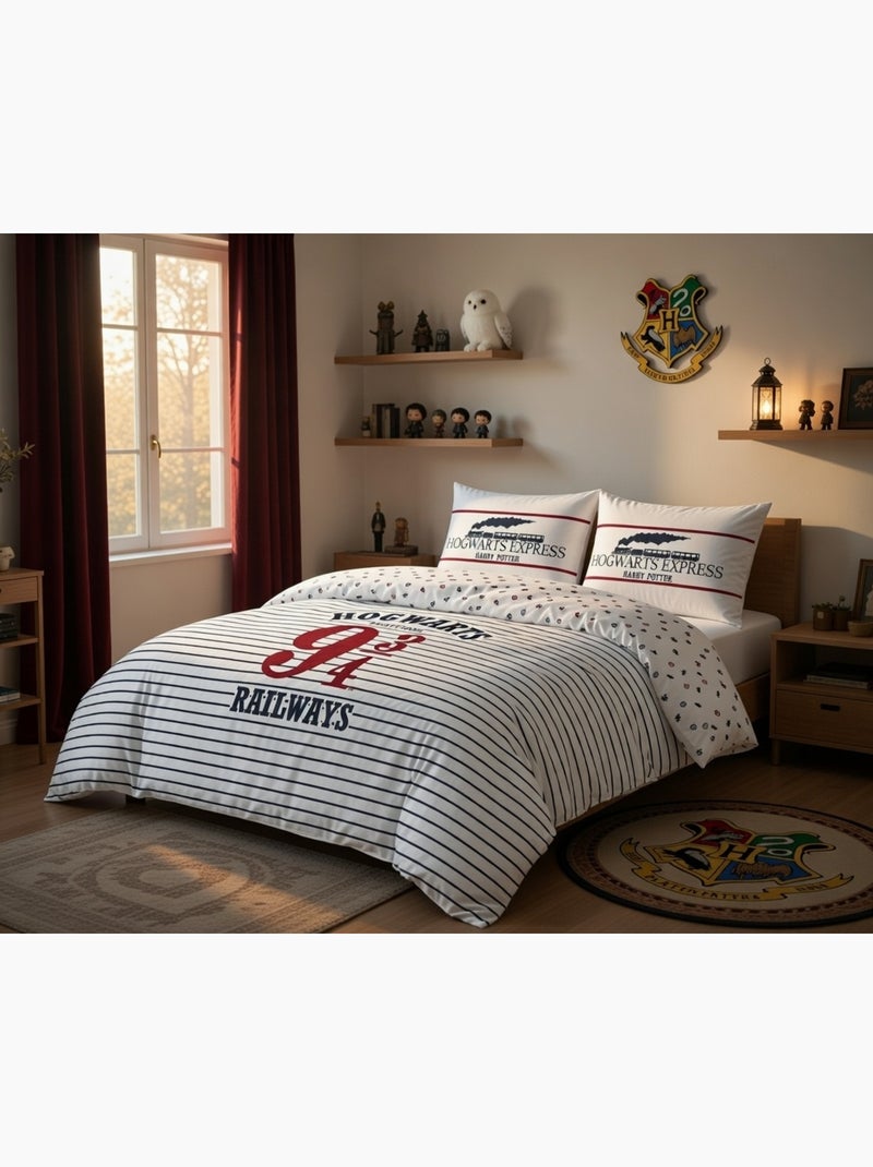 Housse de couette Harry Potter Hogwarts Express 220x240 cm - Coton Blanc - Kiabi