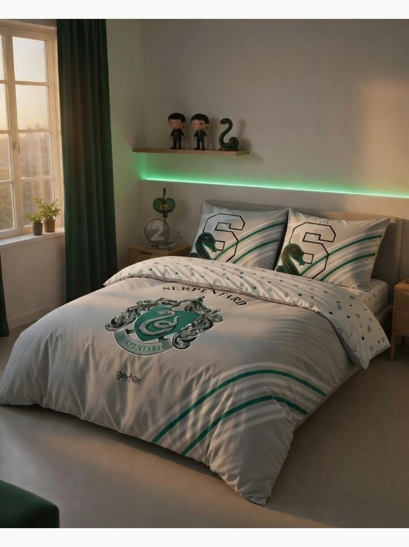 Housse de couette Harry Potter Serpentard 140x200 cm - 100% coton - Gris Gris - Kiabi