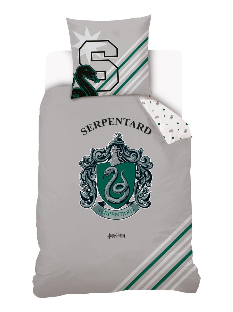 Housse de couette Harry Potter Serpentard 140x200 cm - 100% coton - Gris Gris - Kiabi