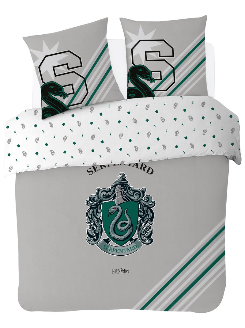 Housse de couette Harry Potter Serpentard 200x200 cm - 100% Coton - Gris et vert Gris - Kiabi