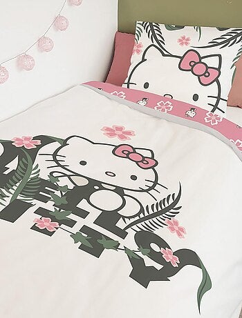 Housse de couette Hello Kitty 140x200 cm - 100% Coton - Blanc