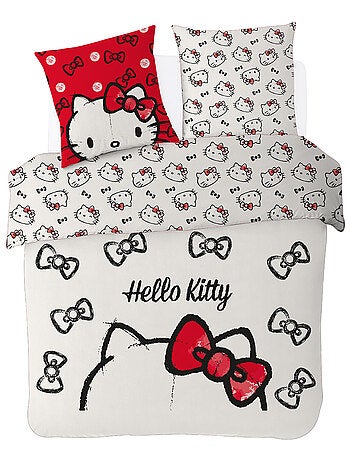 Housse de couette Hello Kitty nœuds 2 personnes - 100% Coton