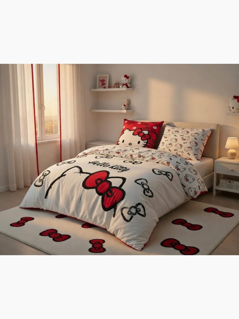 Housse de couette Hello Kitty nœuds 2 personnes - 100% Coton Ecru - Kiabi
