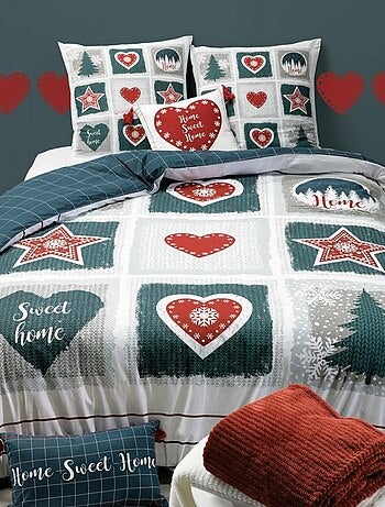 Housse de couette Home Sweet Home + taie(s) coton 57 fils