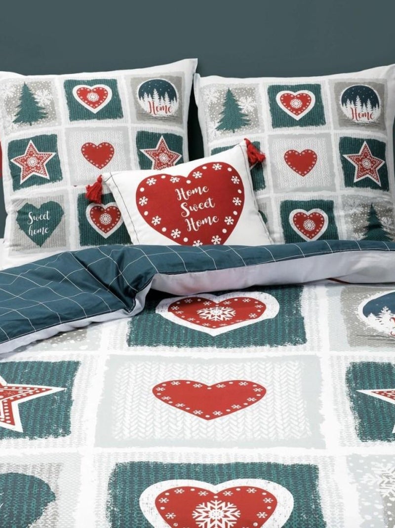 Housse de couette  Home Sweet Home + taie(s) coton 57 fils Blanc - Kiabi