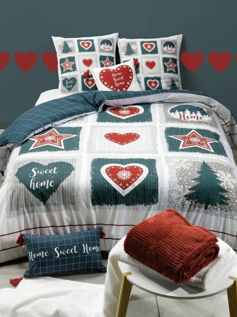 Housse de couette  Home Sweet Home + taie(s) coton 57 fils Blanc - Kiabi