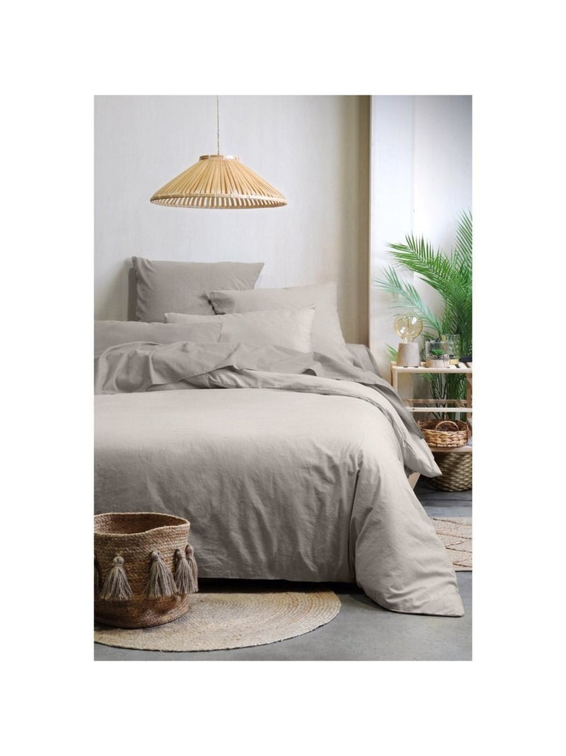 Housse de couette  Horizon lin 100% coton bio 57 fils Beige - Kiabi