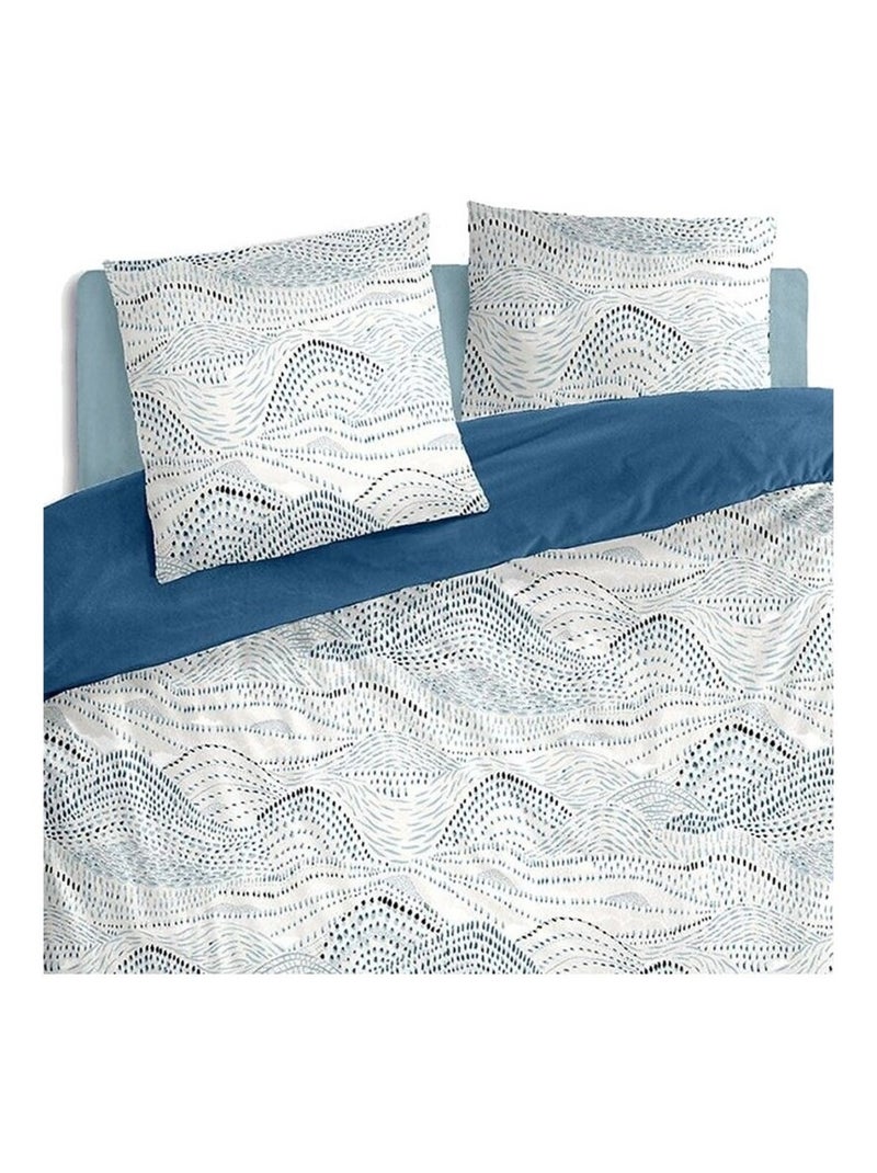 Housse de couette  Ilyan + taie(s) coton percale 80 fils Bleu - Kiabi