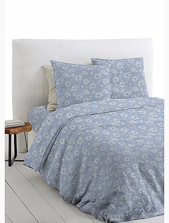 Housse de couette imprimé fleurs flanelle coton - Afibel