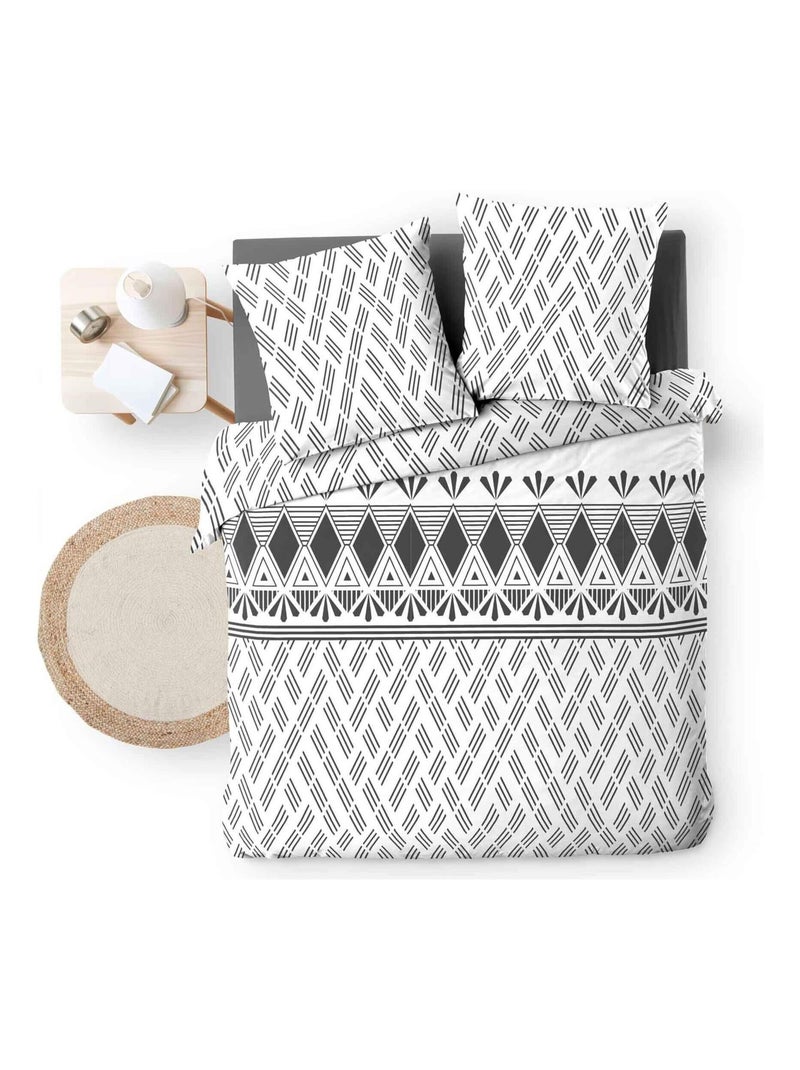 Housse de couette imprimée + 2 taies 100% coton Arcadia Blanc - Kiabi