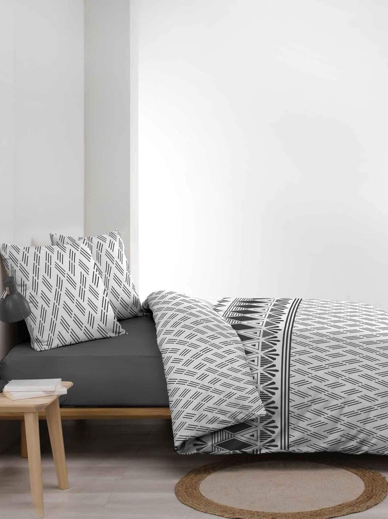 Housse de couette imprimée + 2 taies 100% coton Arcadia Blanc - Kiabi