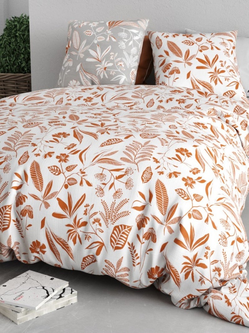 Housse de couette imprimée +  2 taies en coton 57 fils Blanc - Kiabi