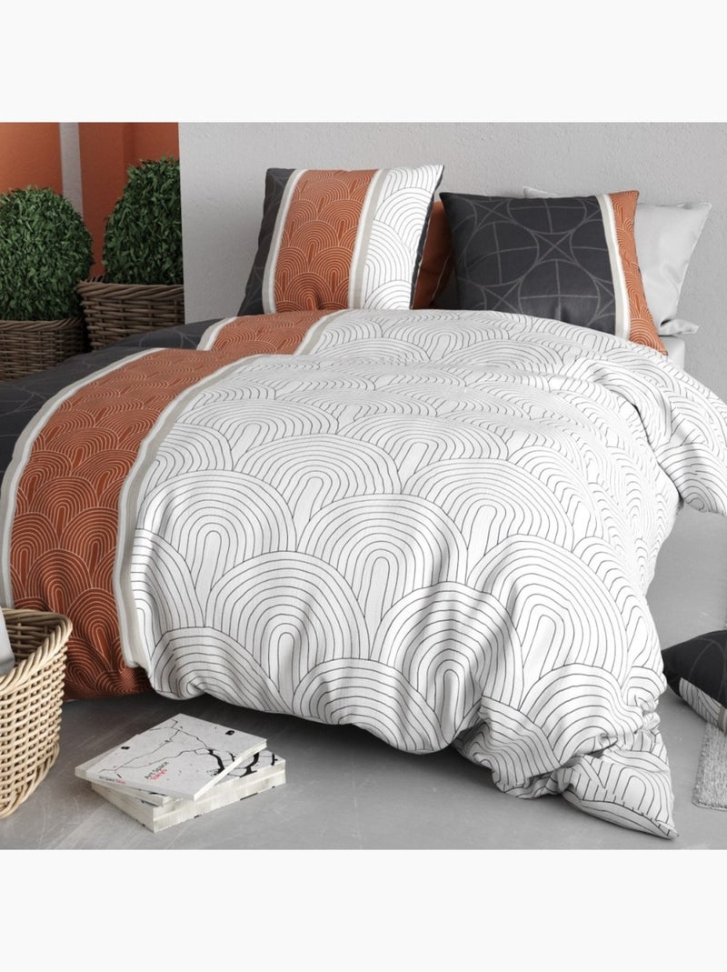 Housse de couette imprimée + 2 taies en coton 57 fils Blanc - Kiabi