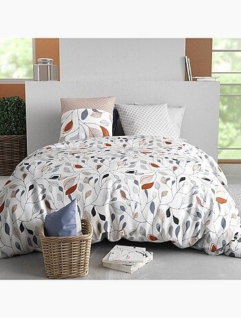 Housse de couette imprimée + 2 taies en coton 57 fils
