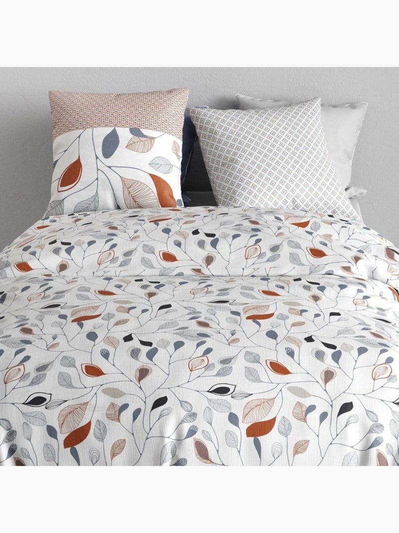 Housse de couette imprimée + 2 taies en coton 57 fils Blanc - Kiabi