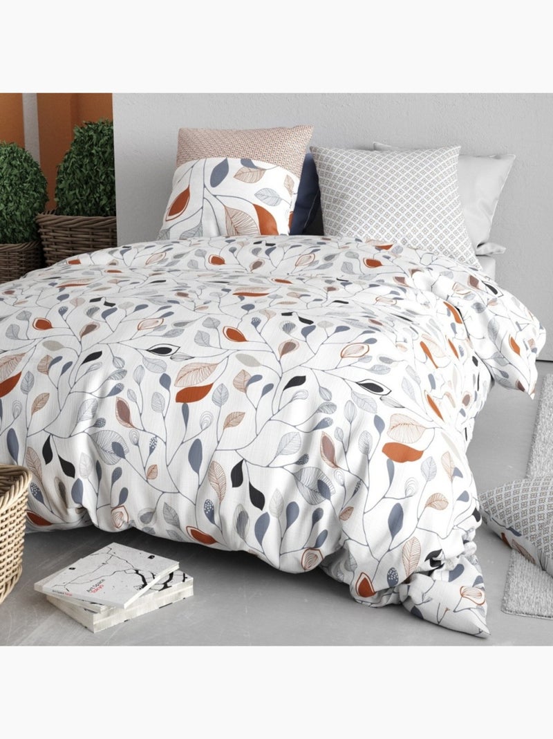 Housse de couette imprimée + 2 taies en coton 57 fils Blanc - Kiabi