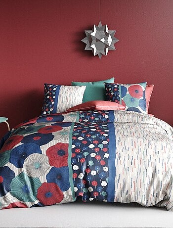 Housse de couette imprimée + 2 taies en coton 57 fils