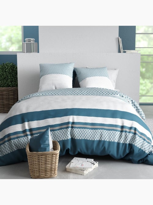 Housse de couette imprimée + 2 taies en coton 57 fils - Kiabi