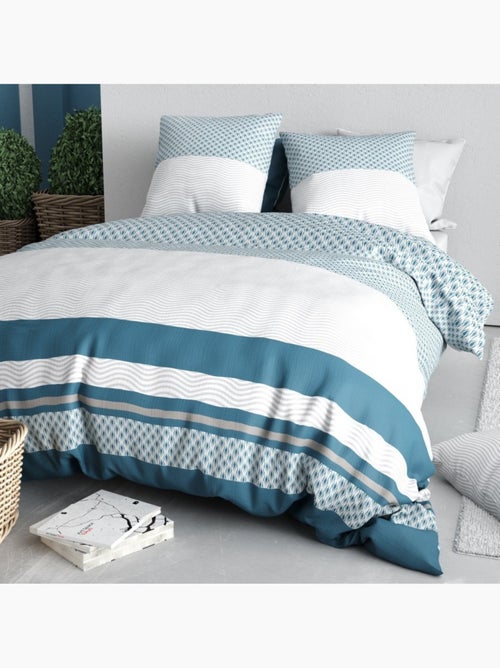 Housse de couette imprimée + 2 taies en coton 57 fils - Kiabi
