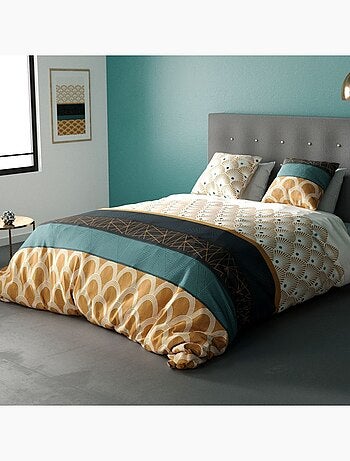 Housse de couette imprimée + 2 taies en coton 57 fils