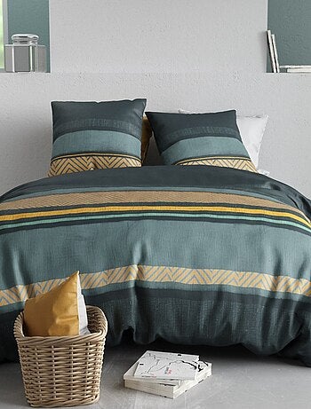 Housse de couette imprimée + 2 taies en coton 57 fils