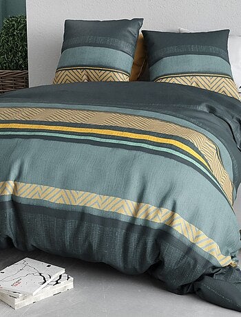 Housse de couette imprimée + 2 taies en coton 57 fils