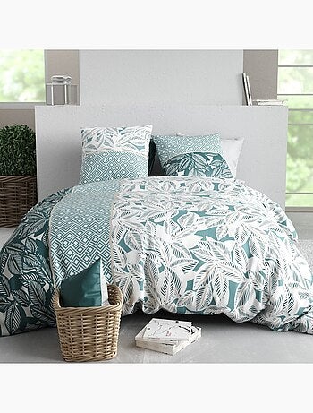 Housse de couette imprimée + 2 taies en coton 57 fils