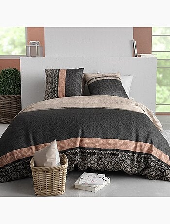 Housse de couette imprimée + 2 taies en coton 57 fils
