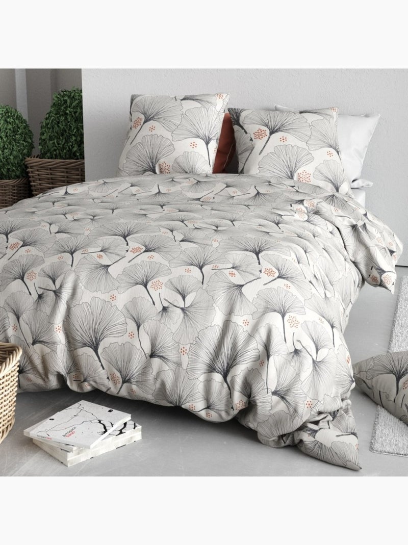 Housse de couette imprimée + 2 taies en coton 57 fils Noir - Kiabi