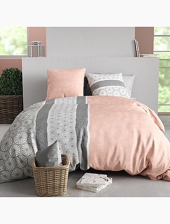 Housse de couette imprimée + 2 taies en coton 57 fils