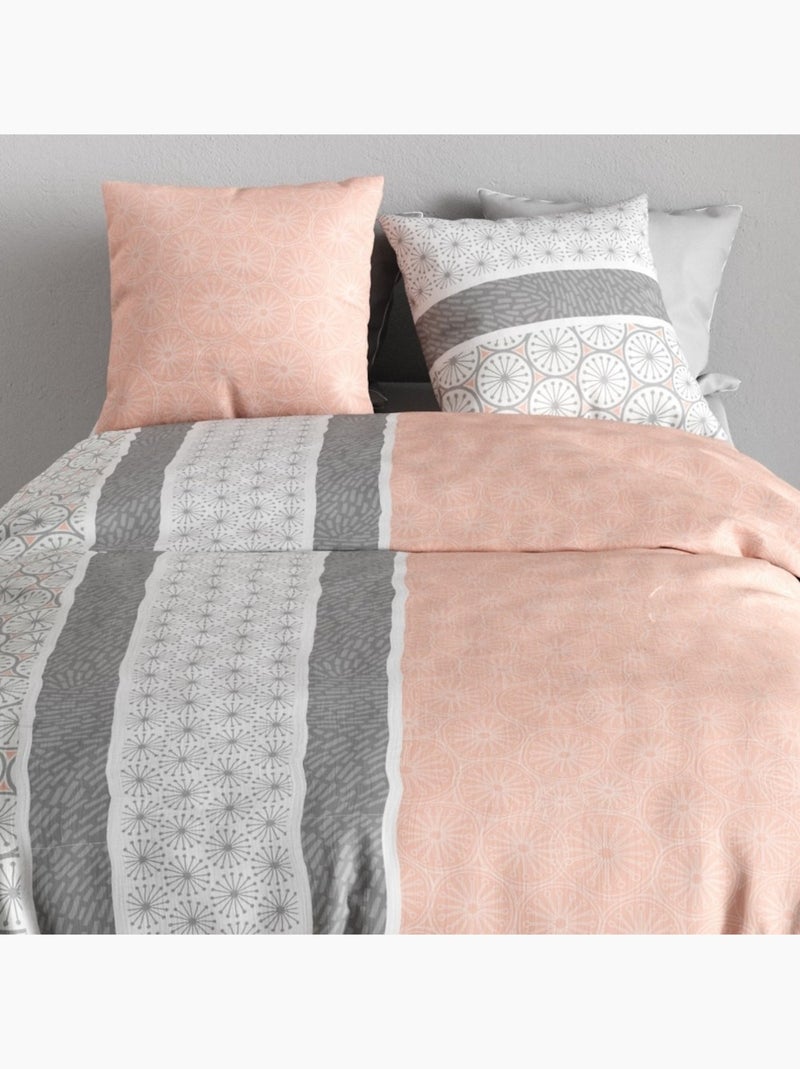 Housse de couette imprimée + 2 taies en coton 57 fils Rose - Kiabi