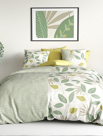 Housse de couette imprimée + 2 taies en coton 57 fils