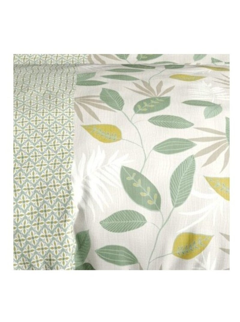 Housse de couette imprimée +  2 taies en coton 57 fils Vert - Kiabi