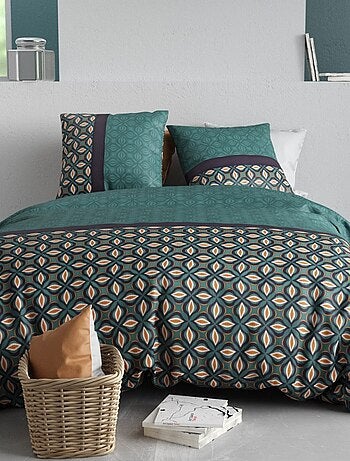 Housse de couette imprimée + 2 taies en coton 57 fils