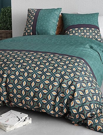 Housse de couette imprimée + 2 taies en coton 57 fils