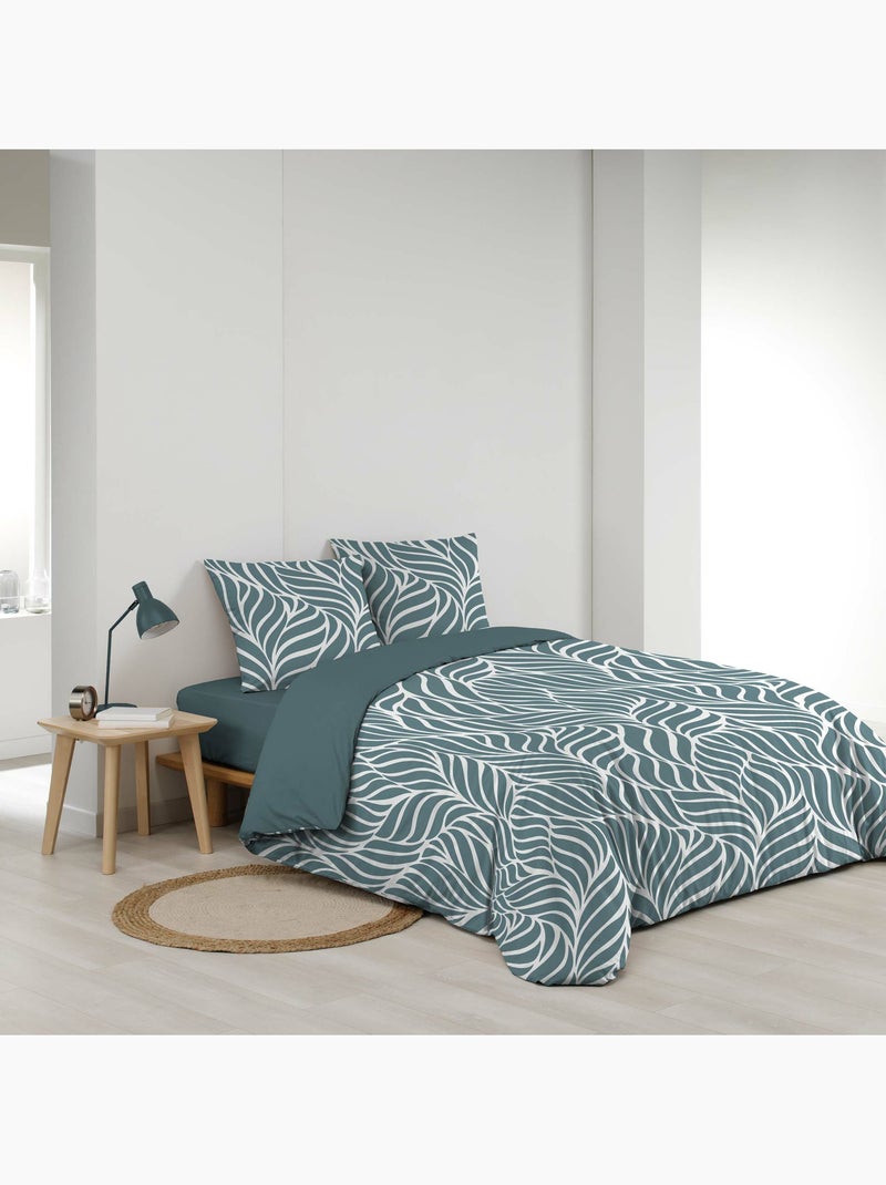 Housse de couette imprimée 57 fils  Feuillage moderne – 2 taies incluses Bleu - Kiabi