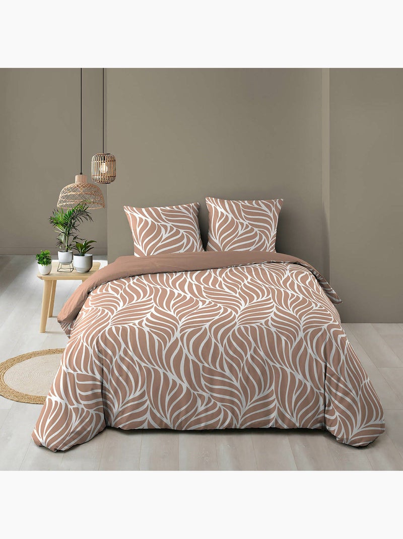 Housse de couette imprimée 57 fils  Feuillage moderne – 2 taies incluses Moka - Kiabi