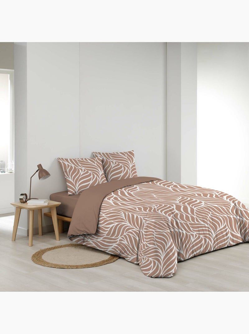 Housse de couette imprimée 57 fils  Feuillage moderne – 2 taies incluses Moka - Kiabi