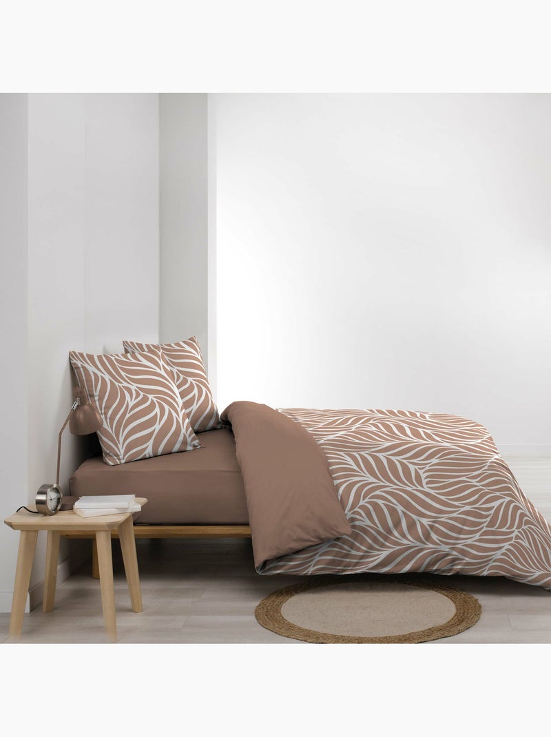 Housse de couette imprimée 57 fils  Feuillage moderne – 2 taies incluses Moka - Kiabi