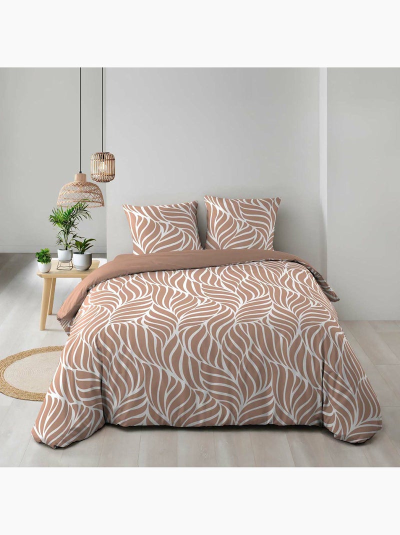 Housse de couette imprimée 57 fils  Feuillage moderne – 2 taies incluses Moka - Kiabi