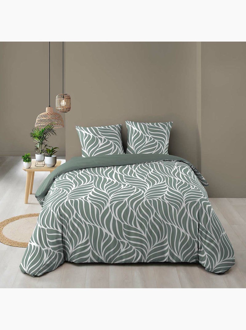 Housse de couette imprimée 57 fils  Feuillage moderne – 2 taies incluses Vert Sauge - Kiabi