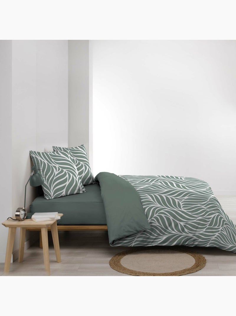 Housse de couette imprimée 57 fils  Feuillage moderne – 2 taies incluses Vert Sauge - Kiabi