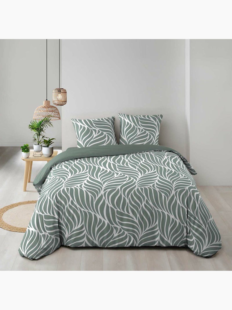 Housse de couette imprimée 57 fils  Feuillage moderne – 2 taies incluses Vert Sauge - Kiabi